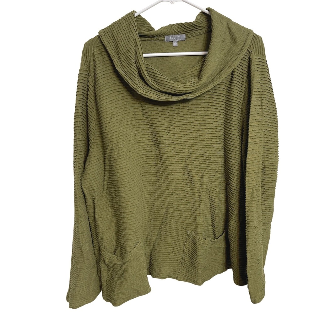 Habitat Green Textured Cotton Cowl Neck Top XL Lagenlook Goblincore Forest Fairy